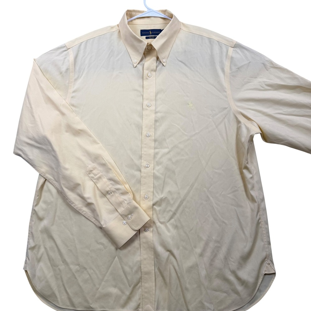 Ralph Lauren Button Down Mens 17.5 36/37 Yellow Non-Iron Long Sleeve Shirt